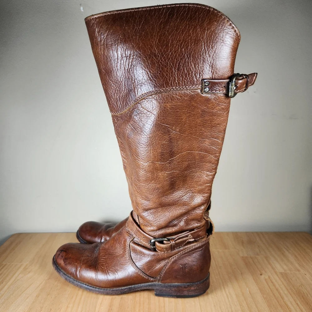 FRYE Women's Phillips Riding Boot Size 7.5 Leather Tall Western Pull On Campus - Picture 14 of 14